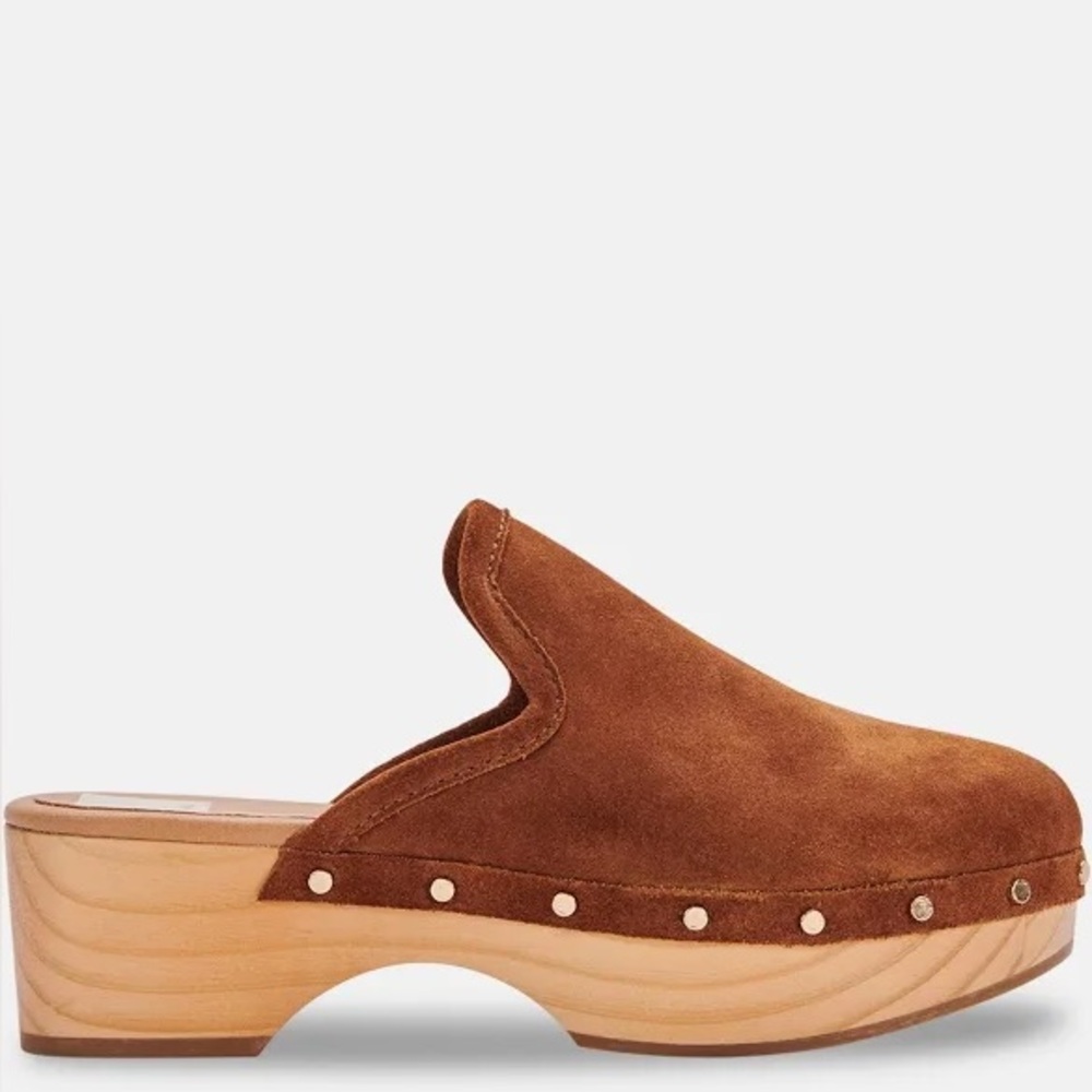 Brown Suede Clogs with Wooden Sole